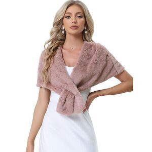 Faux Fur Shawl Shrug Bridal Stoles Evening Party Winter Wedding Wrap Pink